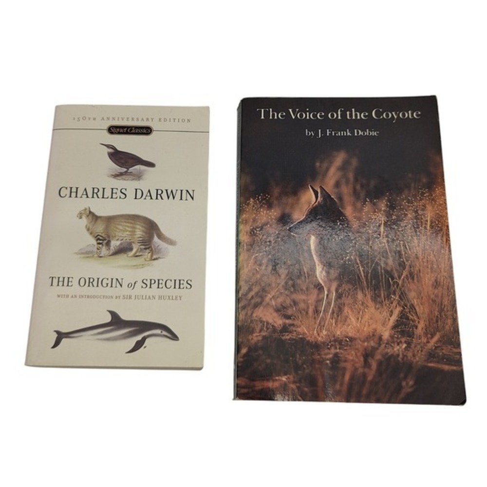 2 Book Lot Signet Classics Darwin Origin of Species Dobie Voice of the Coyote